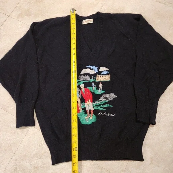 VTG Scott & Charters Hawick Mens M Or L Pure Lambswool Golf V Neck Sweater Knit - Picture 7 of 11